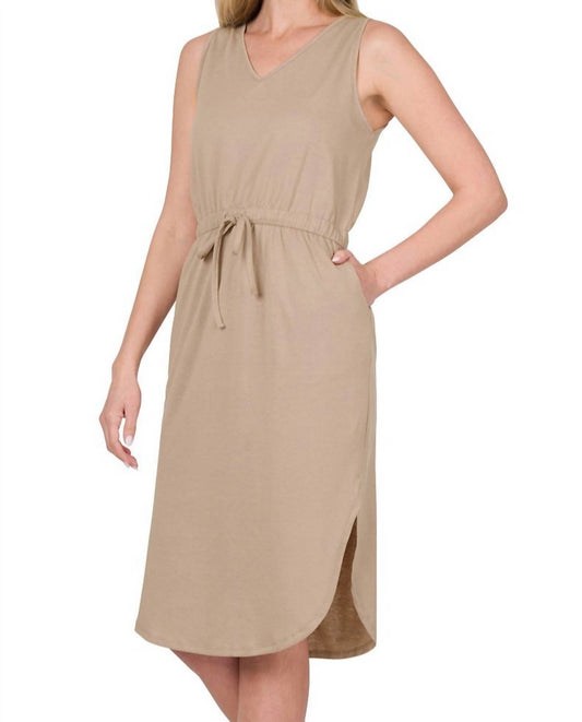 Zenana - Drawstring Waist Curved Hem Dress