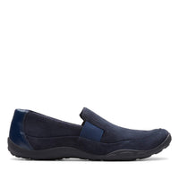 Clarks Women's Haley Park Loafer Flats in navy suede - women's flats - detail view