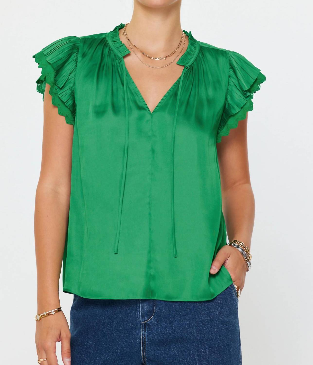 Current Air - Double Flutter Short Sleeve Blouse