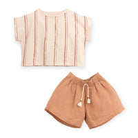 Play Up - Girl's Striped Boxy Tee & Linen Shorts Set
