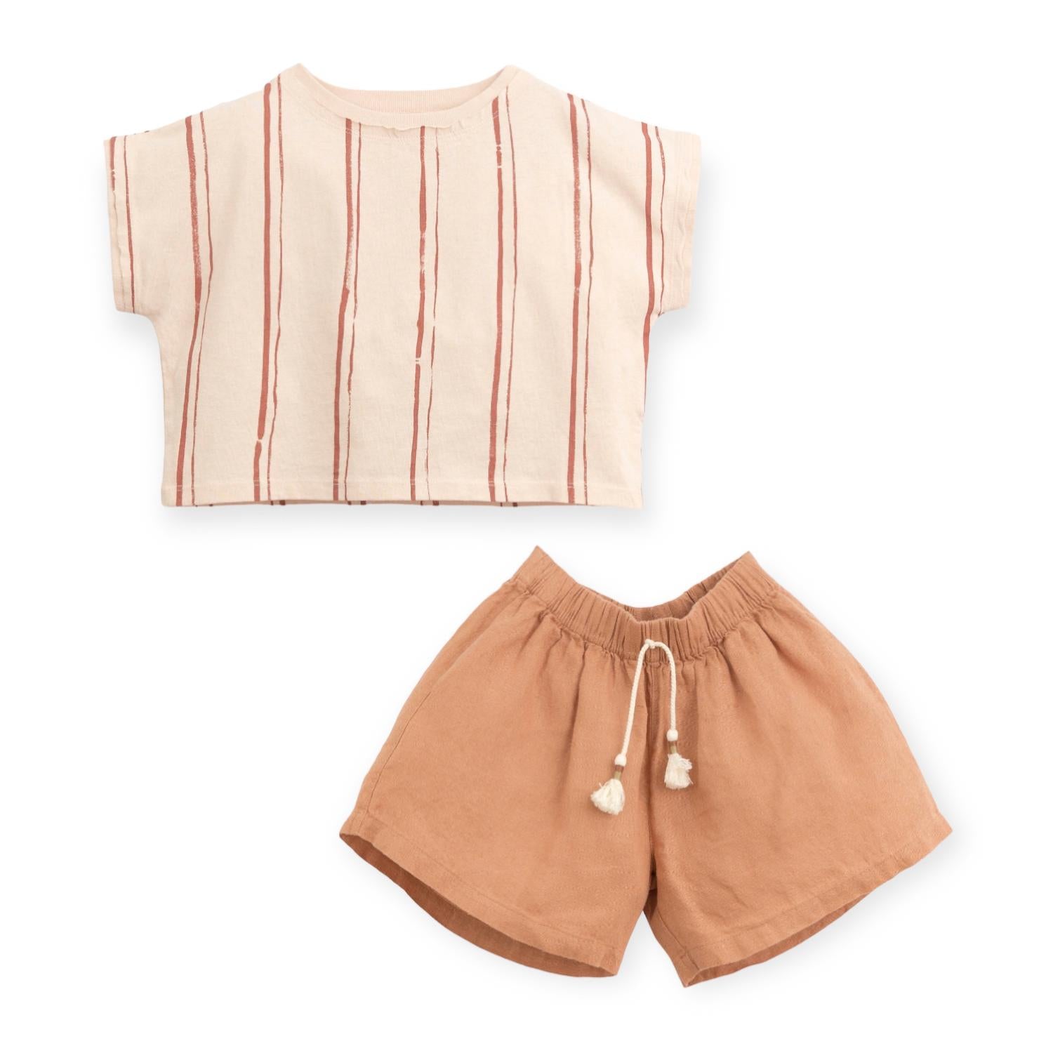 Play Up - Girl's Striped Boxy Tee & Linen Shorts Set