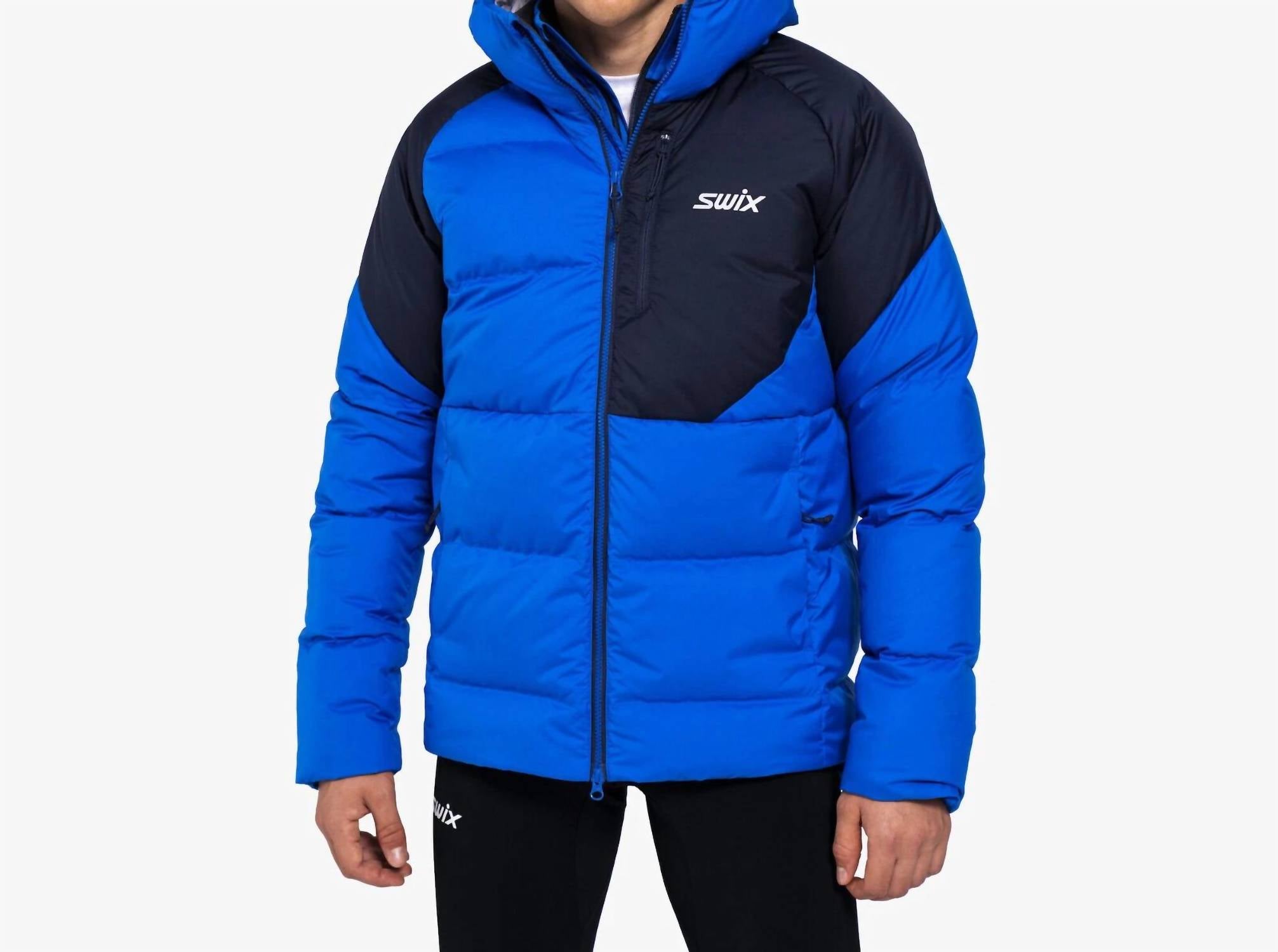 swix Focus Down Puffer Hooded Zip Jacket in blue black - men's jacket