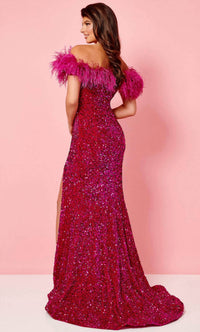 Rachel Allan - Feathered Off Shoulder Prom Gown