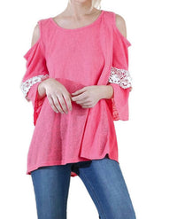 Umgee - Cold Shoulder Ruffle Sleeve Top