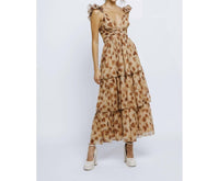 STORIA Autumn Tea Party Maxi Dress in brown - women's dress - detail view