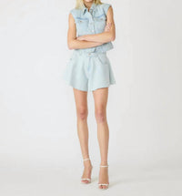 STEVE MADDEN Soph Raw Hem Denim Shorts in sulphur spring - women's shorts - detail view