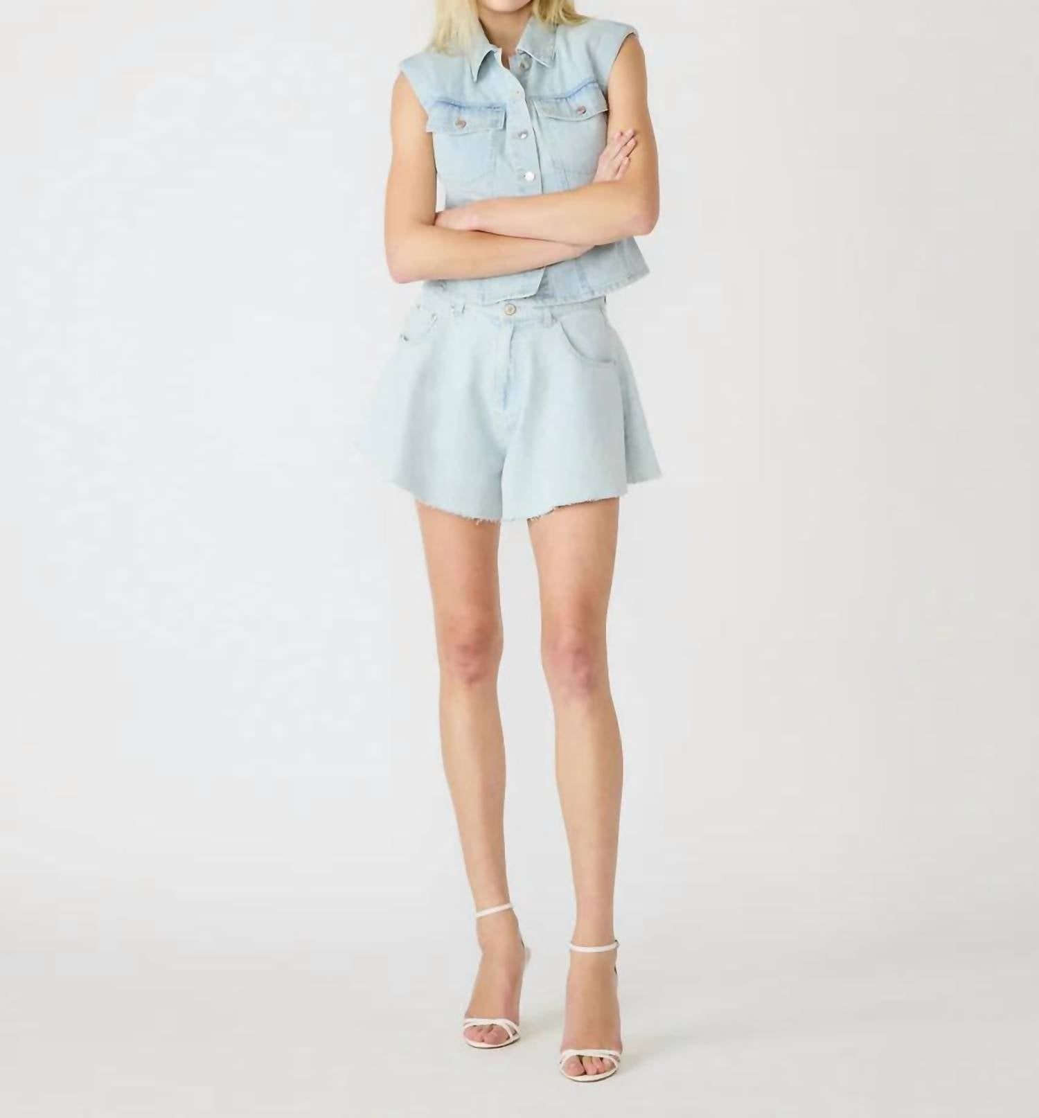 STEVE MADDEN Soph Raw Hem Denim Shorts in sulphur spring - women's shorts - detail view