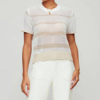 Fifteen Twenty Faye Crochet Sweater Top in cream and khaki - women's sweater - view 4