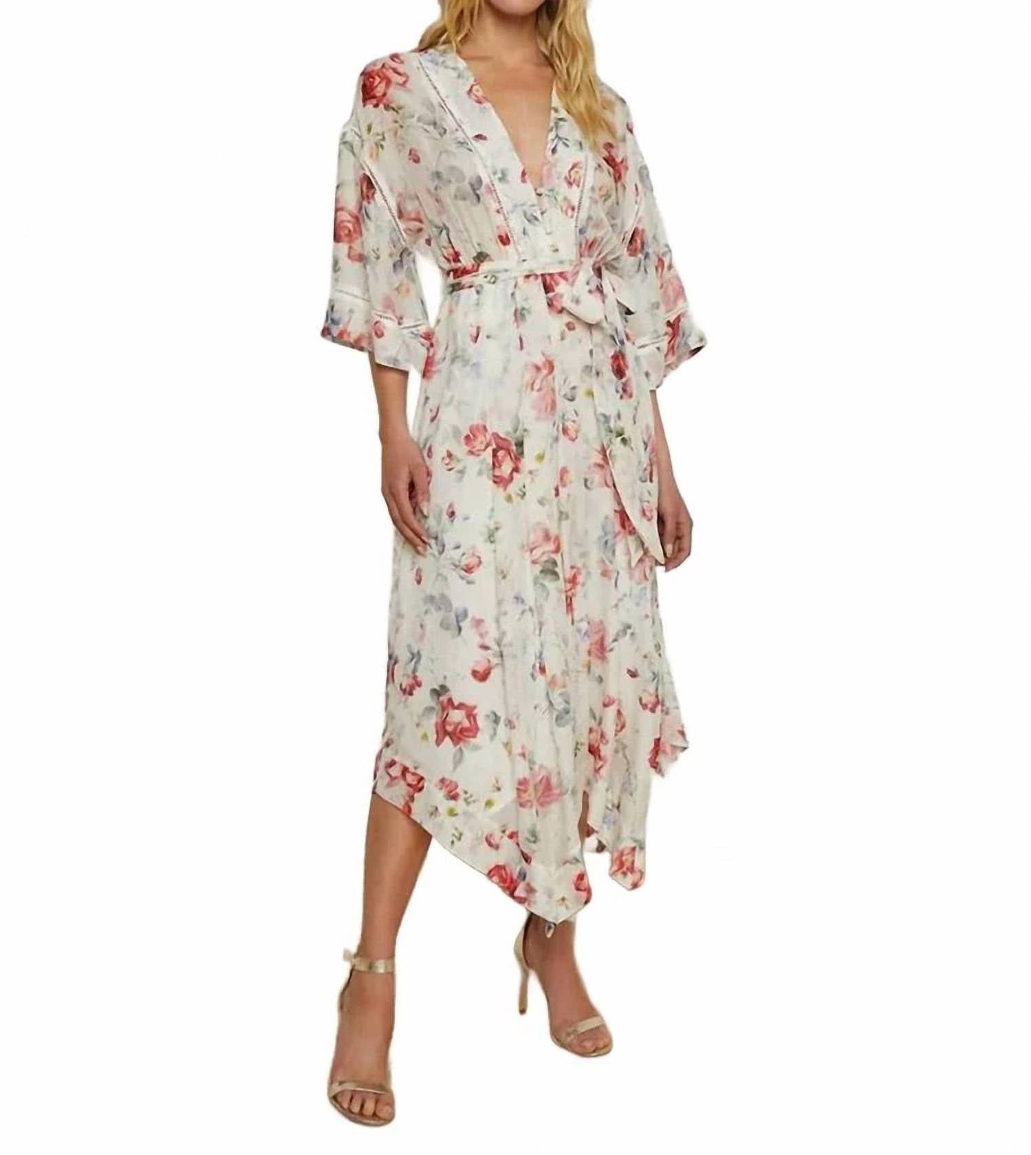 L'Agence Miki Handkerchief Hem Dress in ivory multi watercolor - women's dress