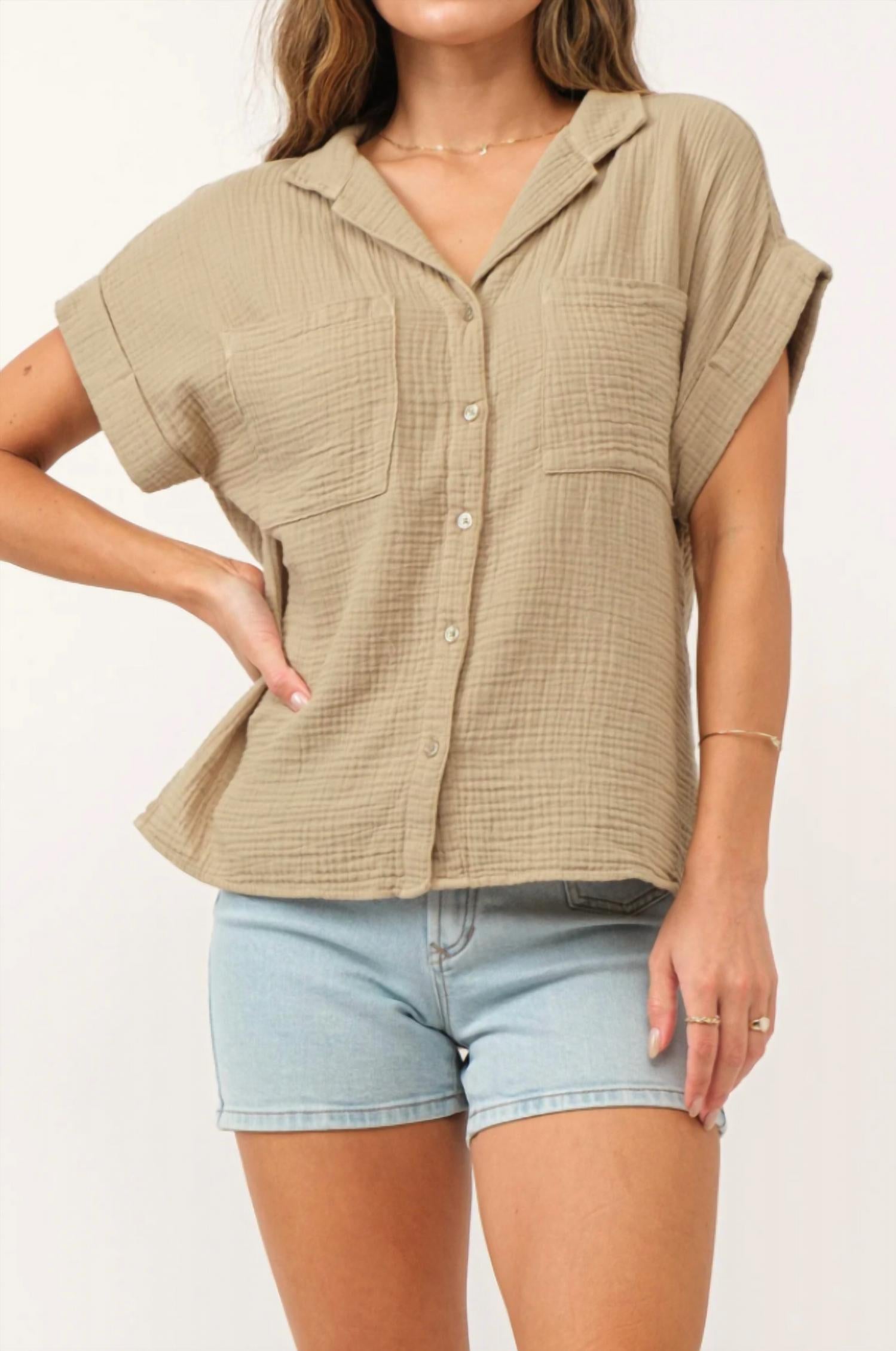 DEAR JOHN DENIM Calista Short Sleeve Gauze Shirt in dune - women's t-shirt