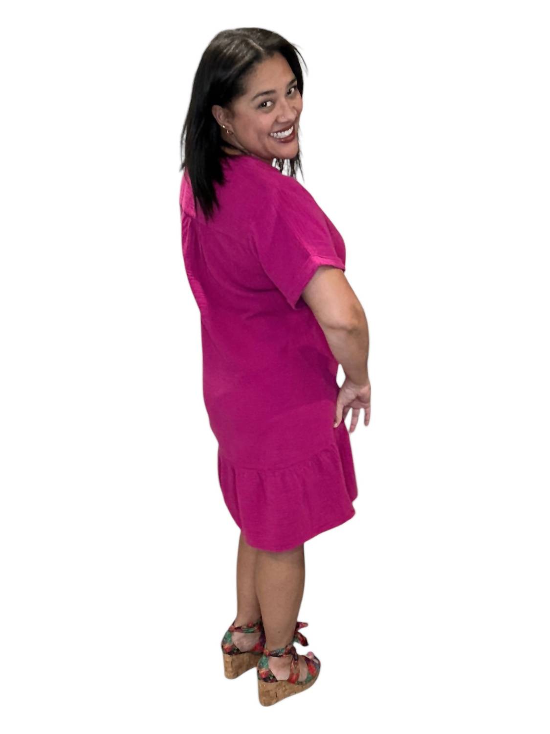 Bobi - Split Neck Ruffle Hem Dress