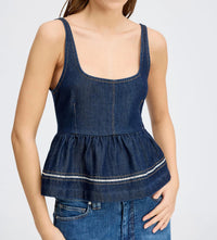 MUNTHE Rulst Peplum Top in blue - women's blouse