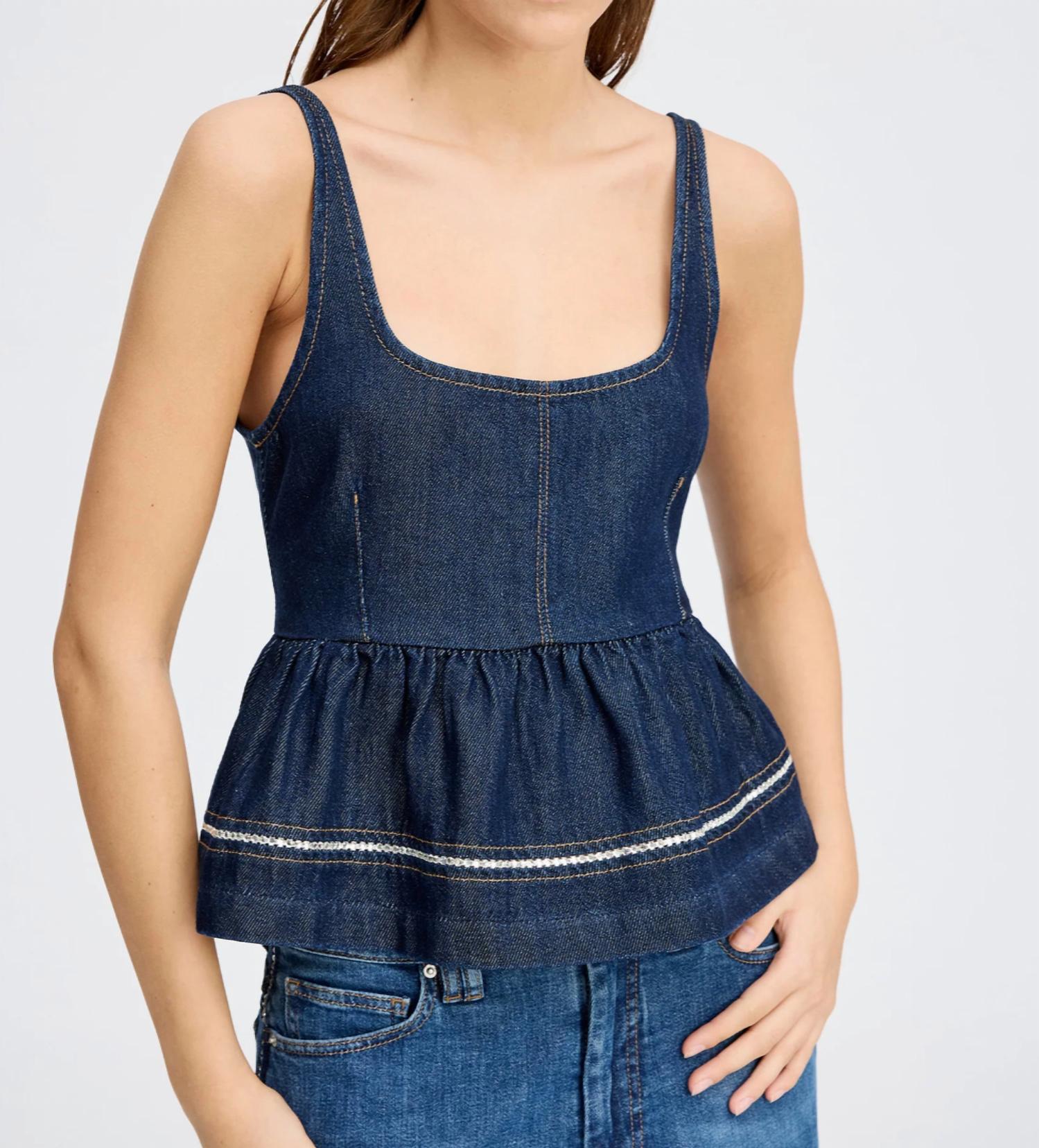 MUNTHE Rulst Peplum Top in blue - women's blouse