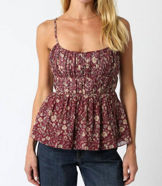 Olivaceous - Floral Pleated Top