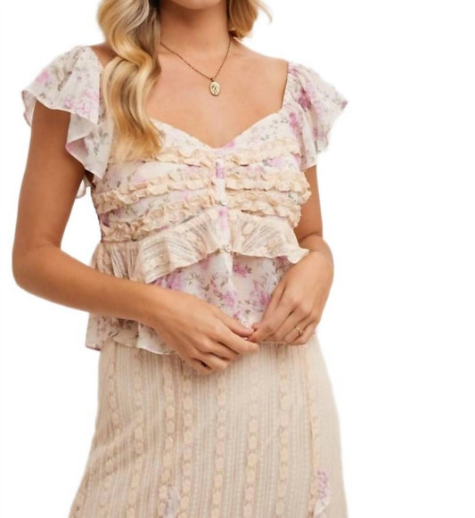 Knit & Lounge - Floral Ruffle Cap Sleeve Top