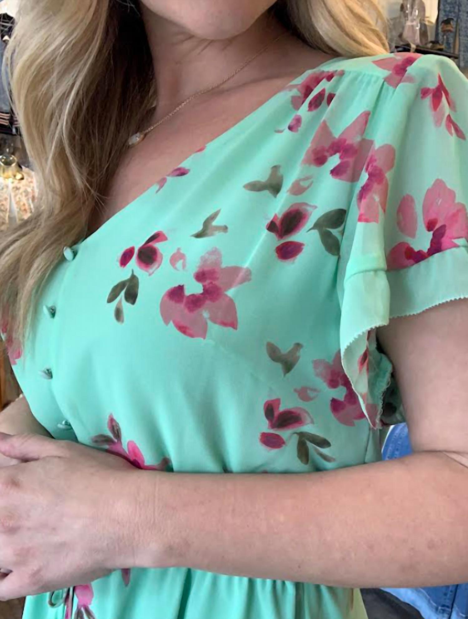 STEVE MADDEN Kirsty V-Neck Flutter Sleeve Dress in green - women's dress - detail view