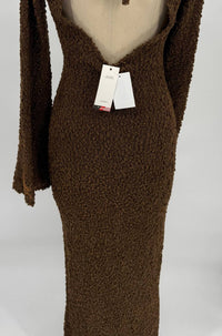 Honor The Gift - Women Fuzzy Knit Maxi Dress Long Sleeve Open Tie-back