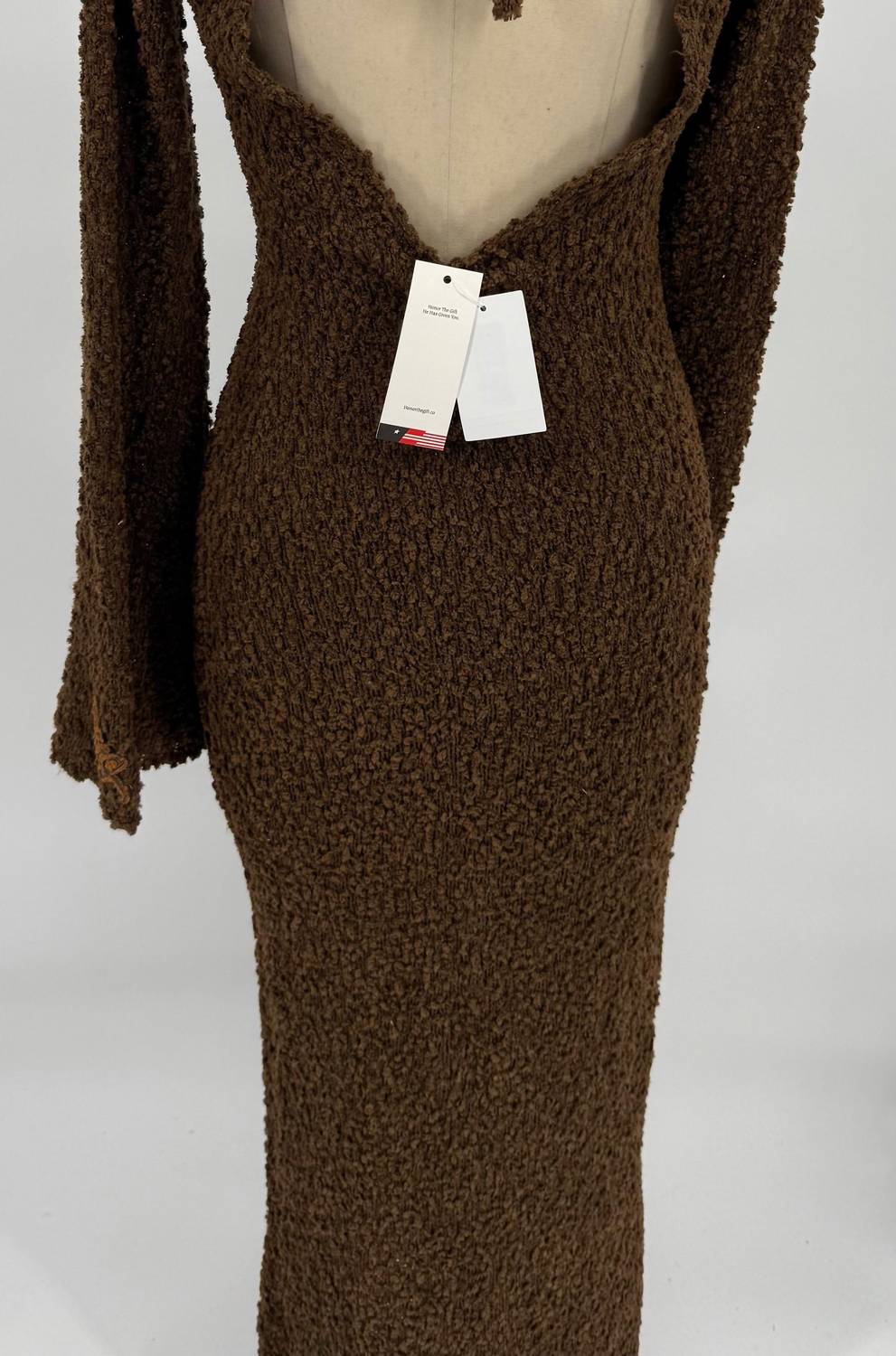 Honor The Gift - Women Fuzzy Knit Maxi Dress Long Sleeve Open Tie-back