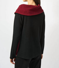 Joseph Ribkoff Cowl Neck Long Sleeves Textured Top in black red - women's sweater - alternate view