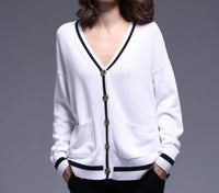 Minnie Rose Cotton Cashmere Oversized Cardigan with Tipping in white - women's cardigan