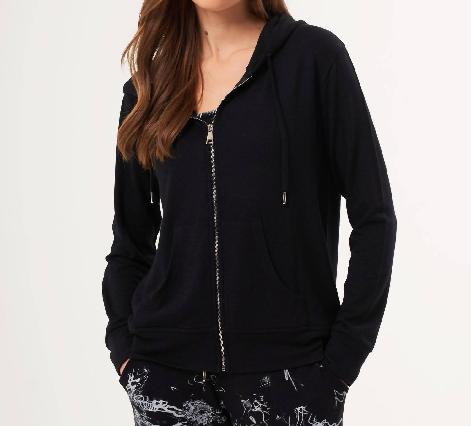 french kyss Abstract Print Zip Up Hoodie in black - women's top - detail view