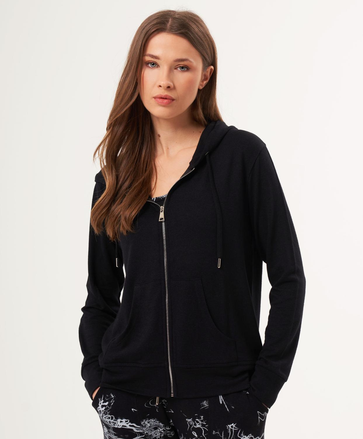 french kyss Abstract Print Zip Up Hoodie in black - women's top - alternate view