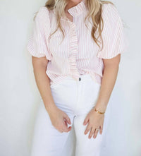 &Merci - Christina Striped Ruffled Button Down Top