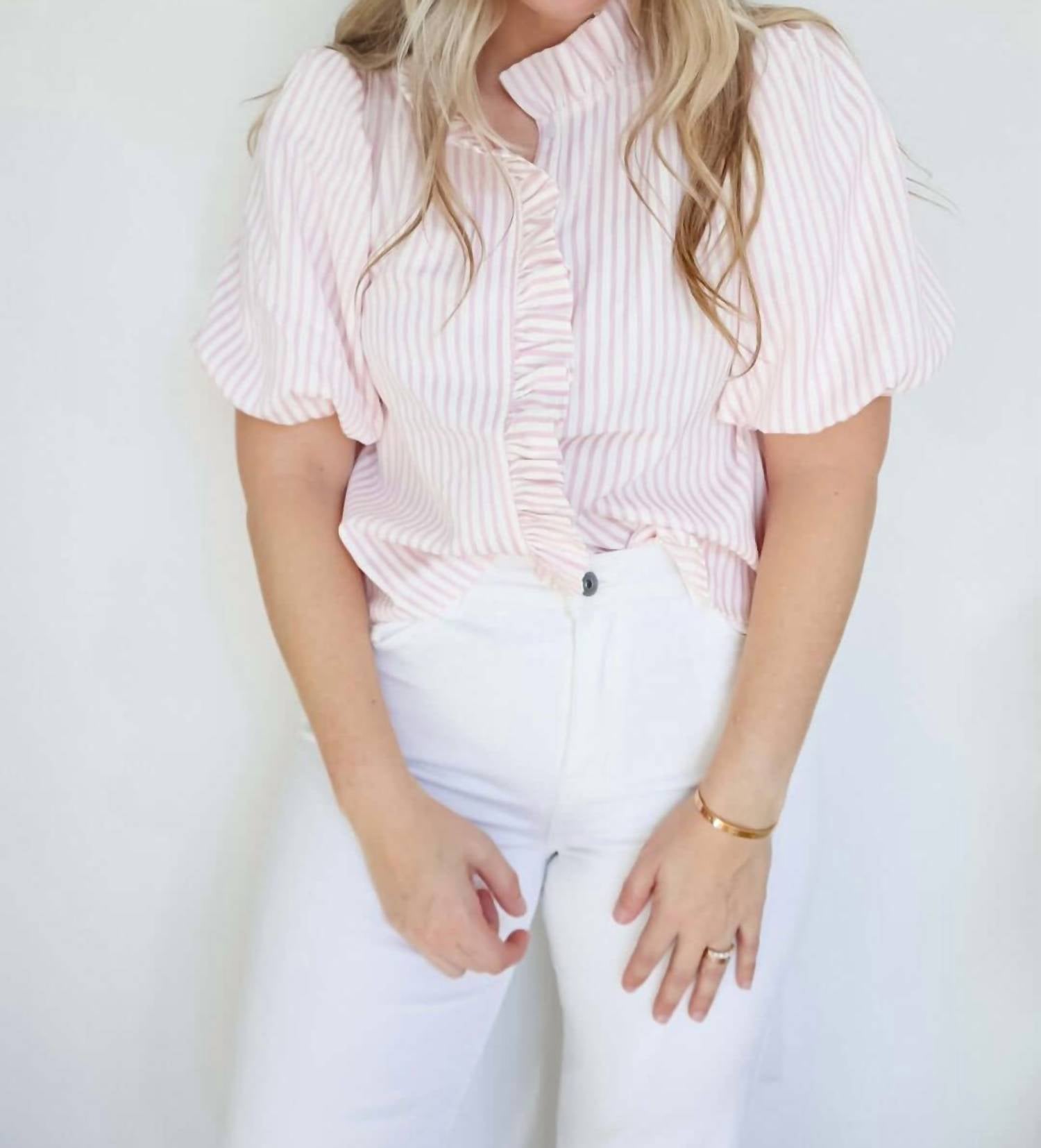 &Merci - Christina Striped Ruffled Button Down Top