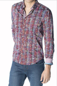 Eight X - Flocking Button Down Shirt With Stripes