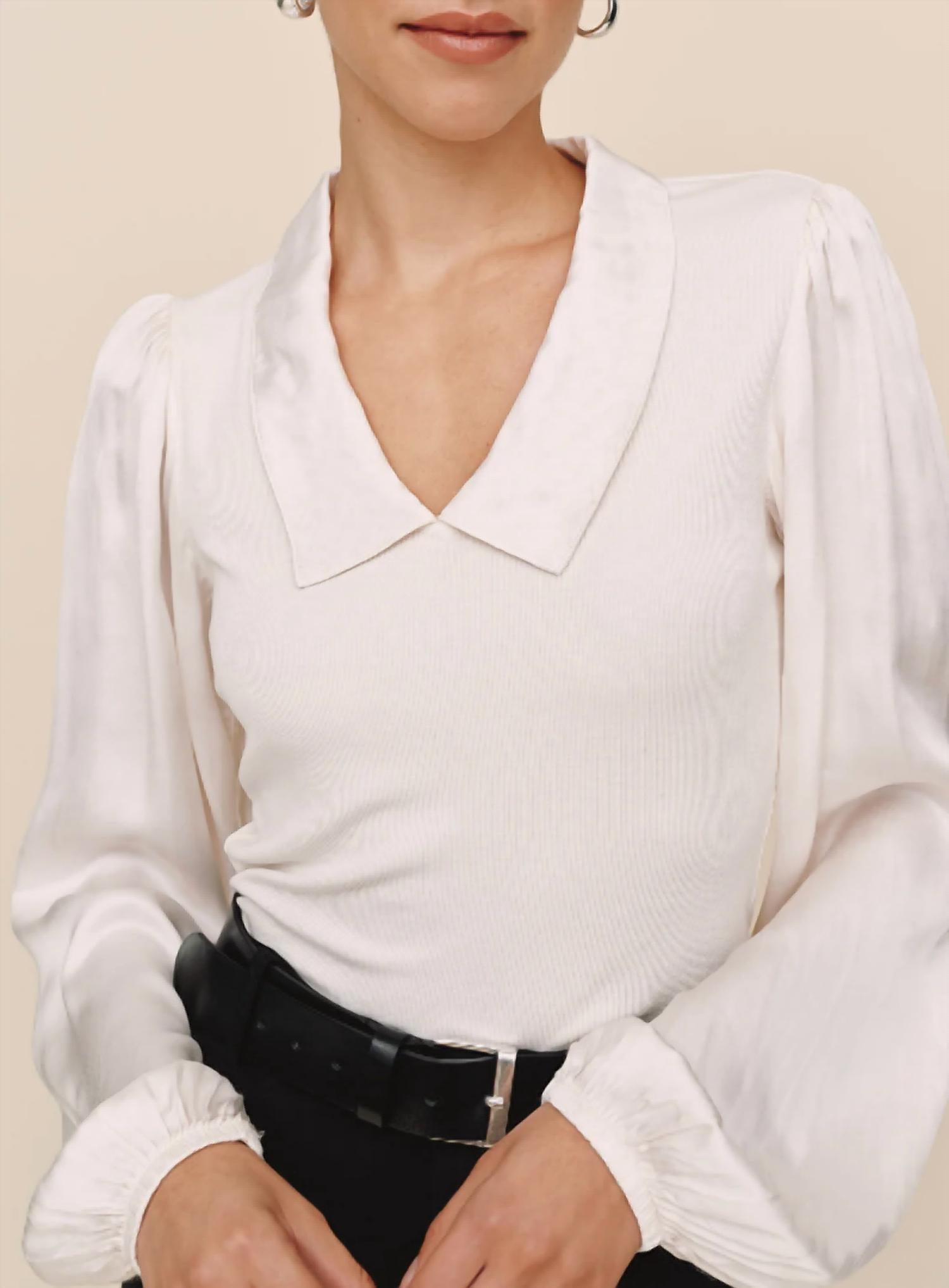 Bella Dahl Collared V-neck Top in winter white - women's top - view 5