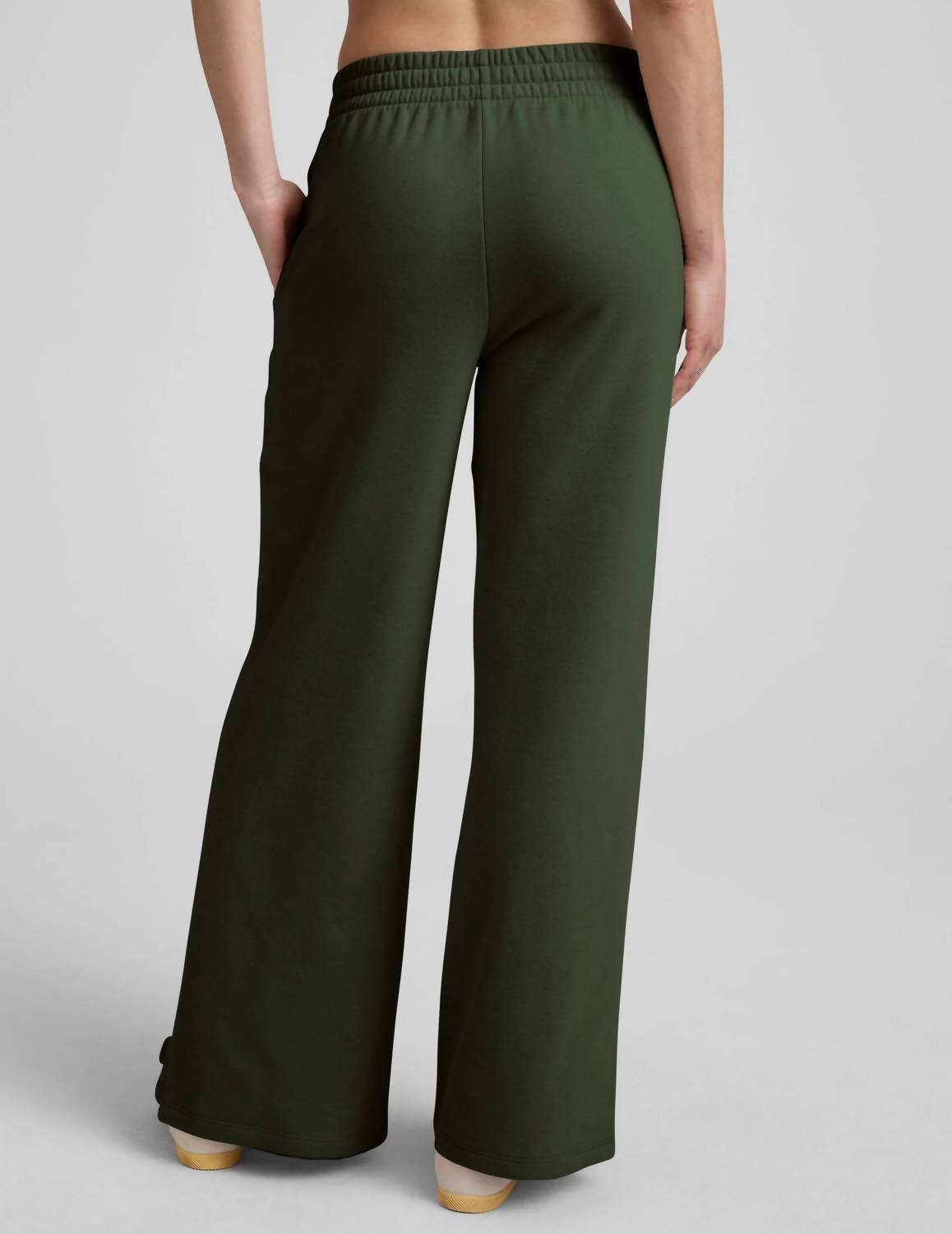 BEYOND YOGA Luxefleece Side Slit Wide Leg Pant in dark olive - women's pants - detail view