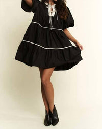 JADE BY JANE Solid Tiered Mini Dress in black - women's dress - alternate view