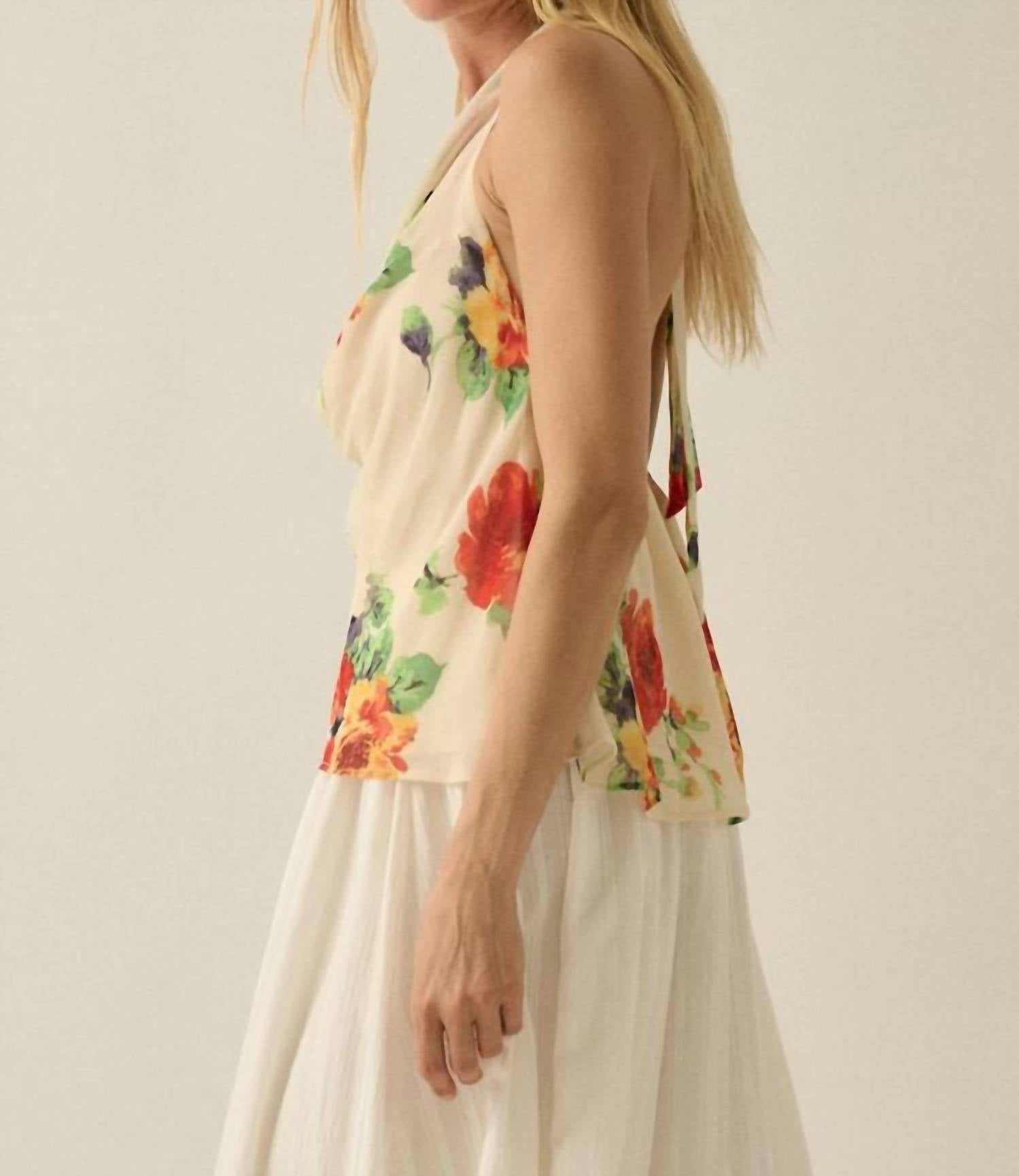 Promesa - Floral Chiffon Cowl Neck Halter Top