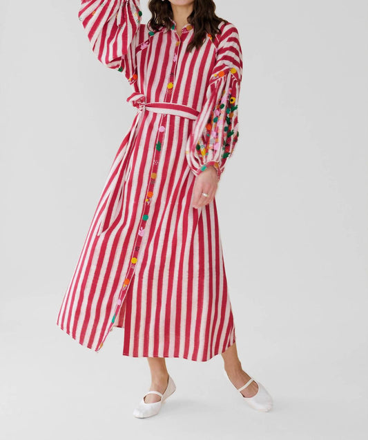 Guadalupe Design - Rambagh Stripe Embroidered Midi Dress