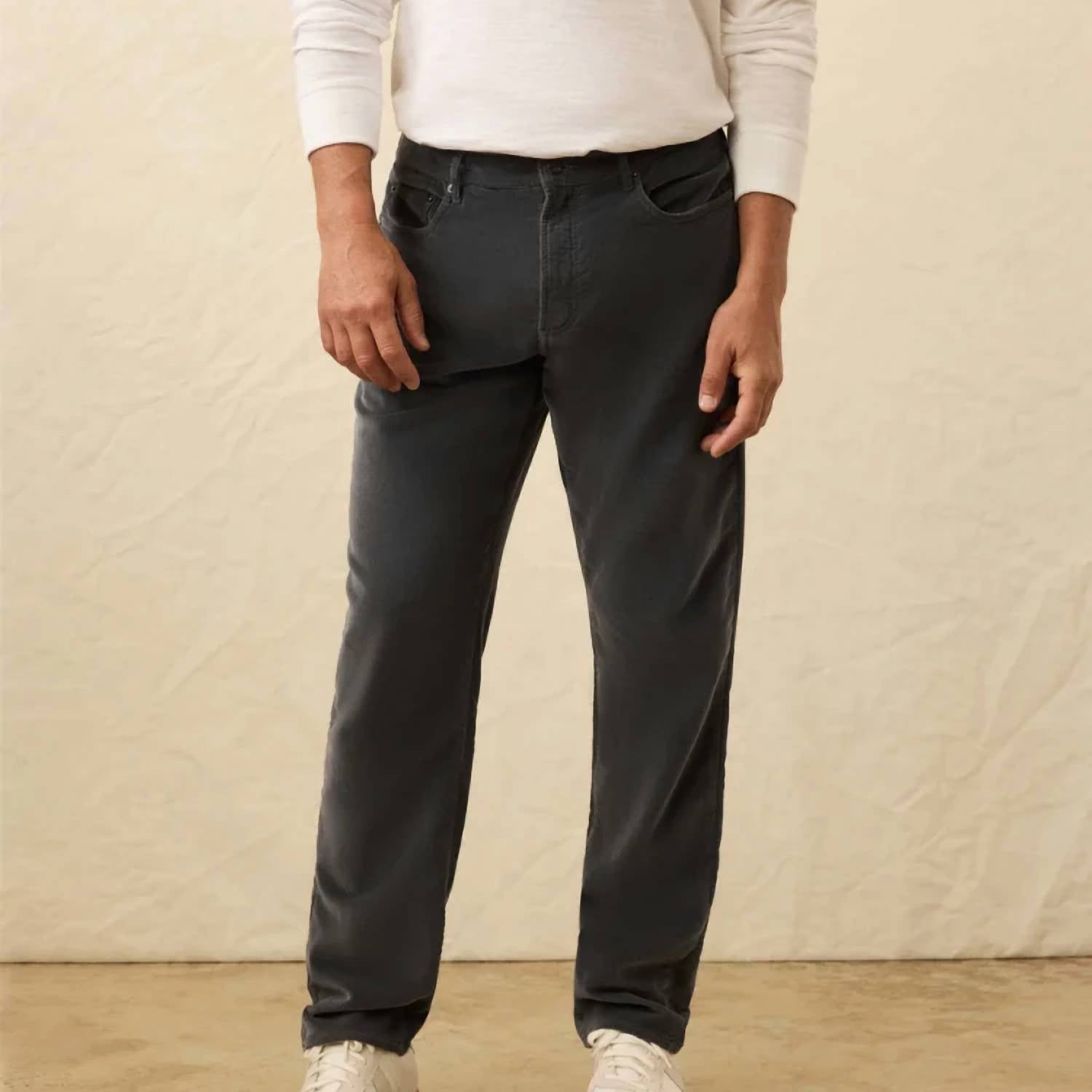 Faherty Stretch Terry Corduroy 5-Pocket Pant - 32" in steel river - men's pants