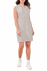 Tribal - Striped Sleeveless Hooded Dress