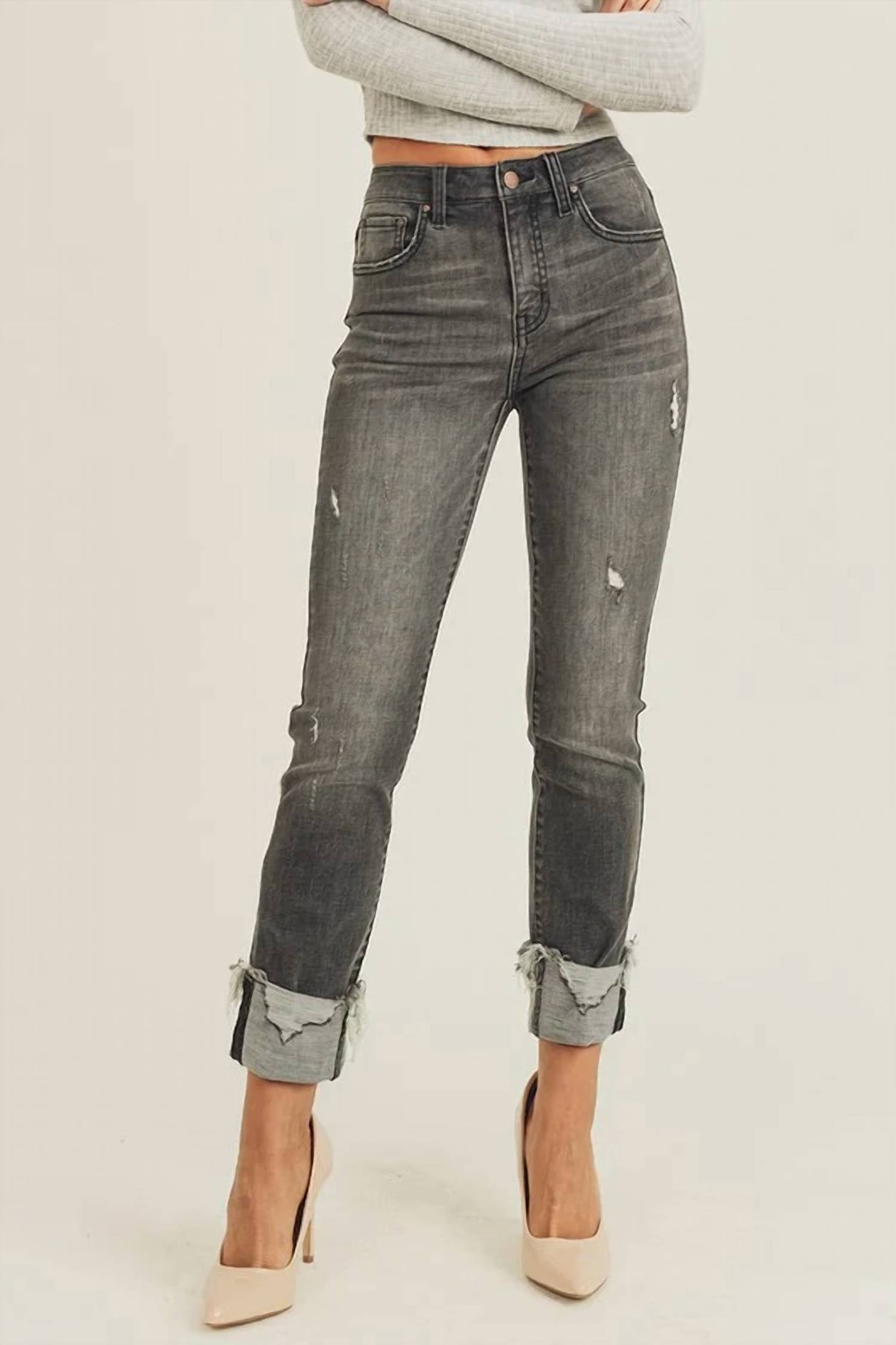 Risen - Women's Stunning & Stylish Cuffed Straight Denim Jeans