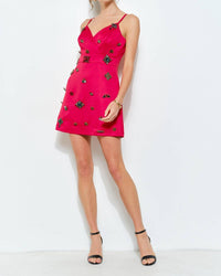 INA Fashion Embellished Jewel Satin Mini Dress in red - women's dress - detail view
