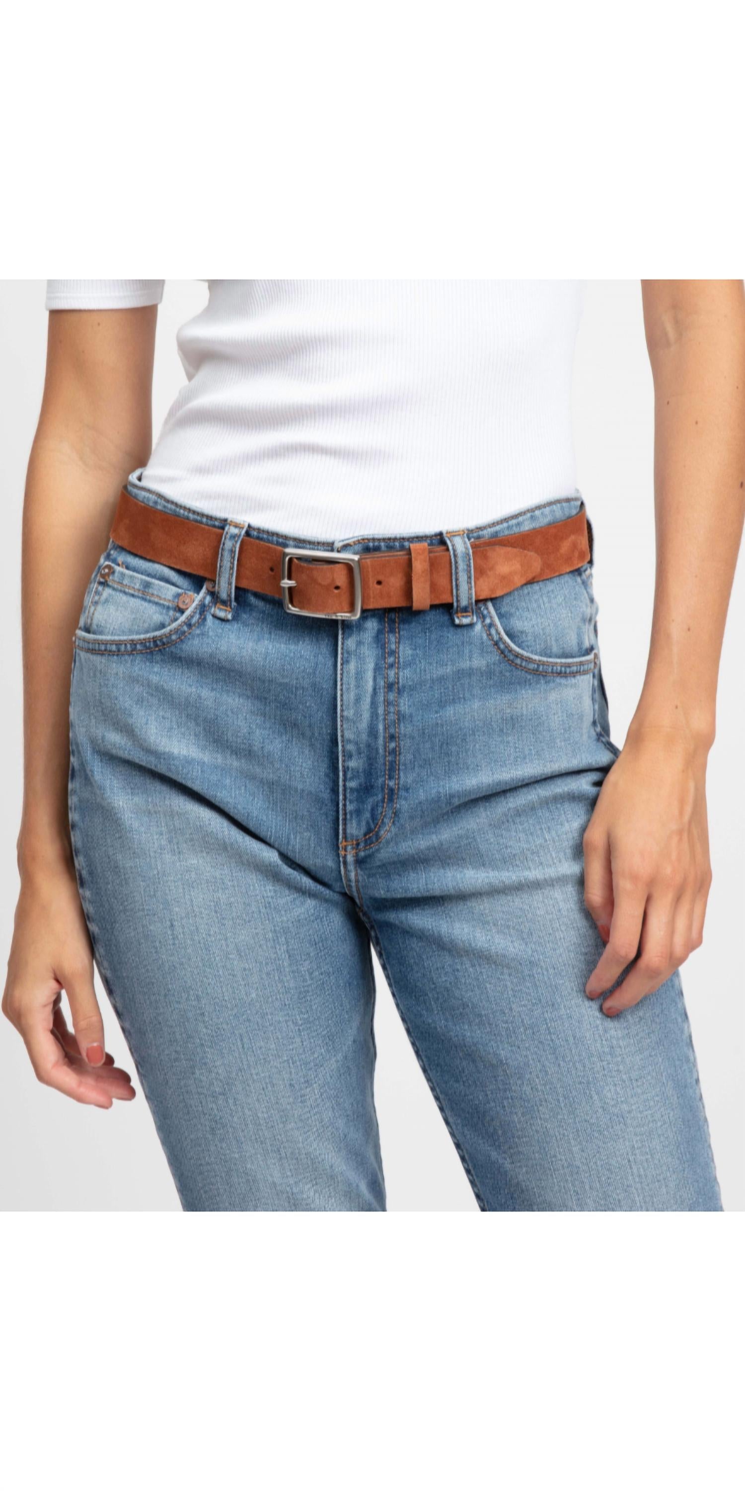 Rag & Bone Women's Boyfriend Suede Belt in peony - women's accessory - detail view