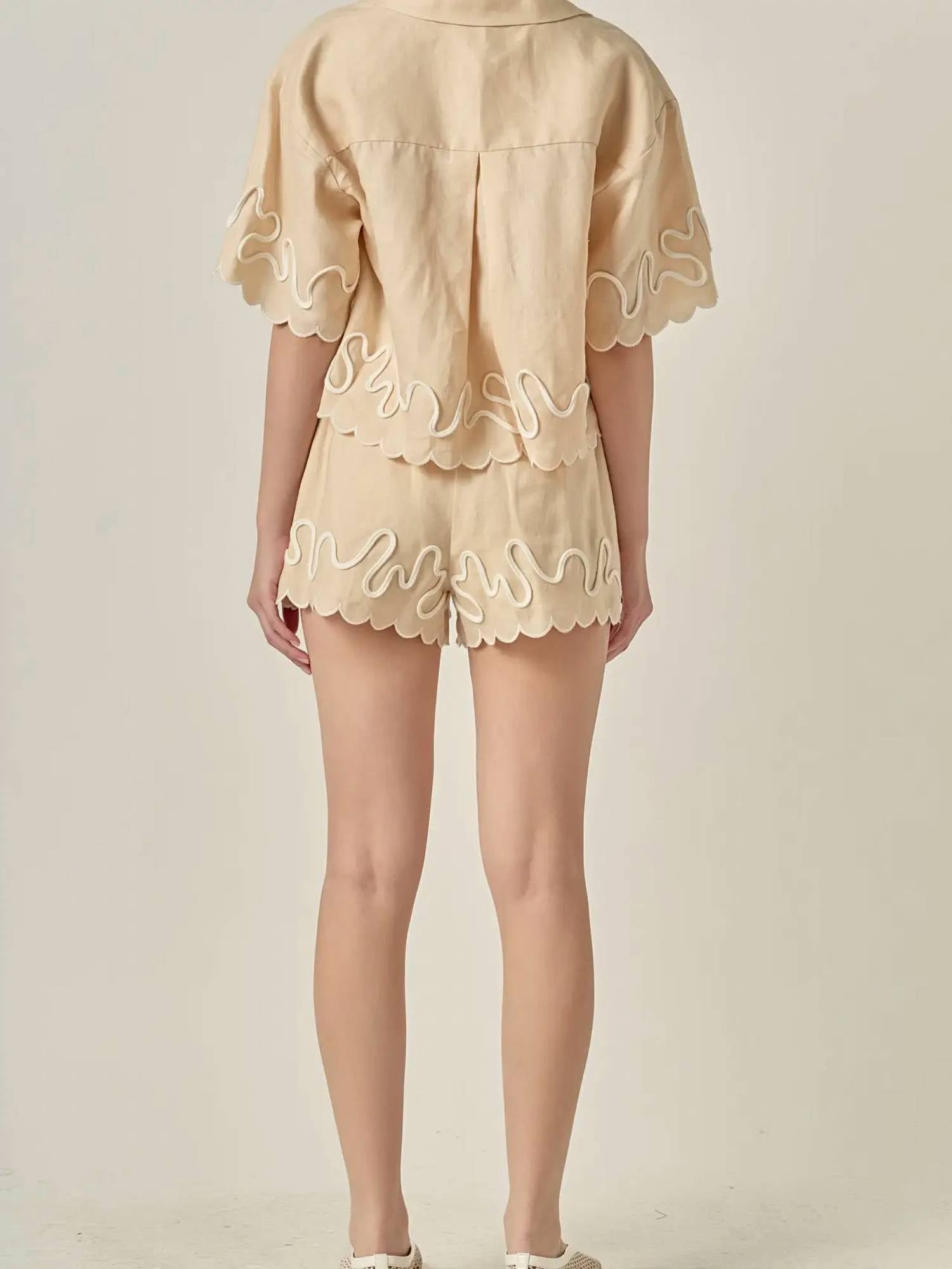 English Factory - Wavy Embroidered Crop Shirt