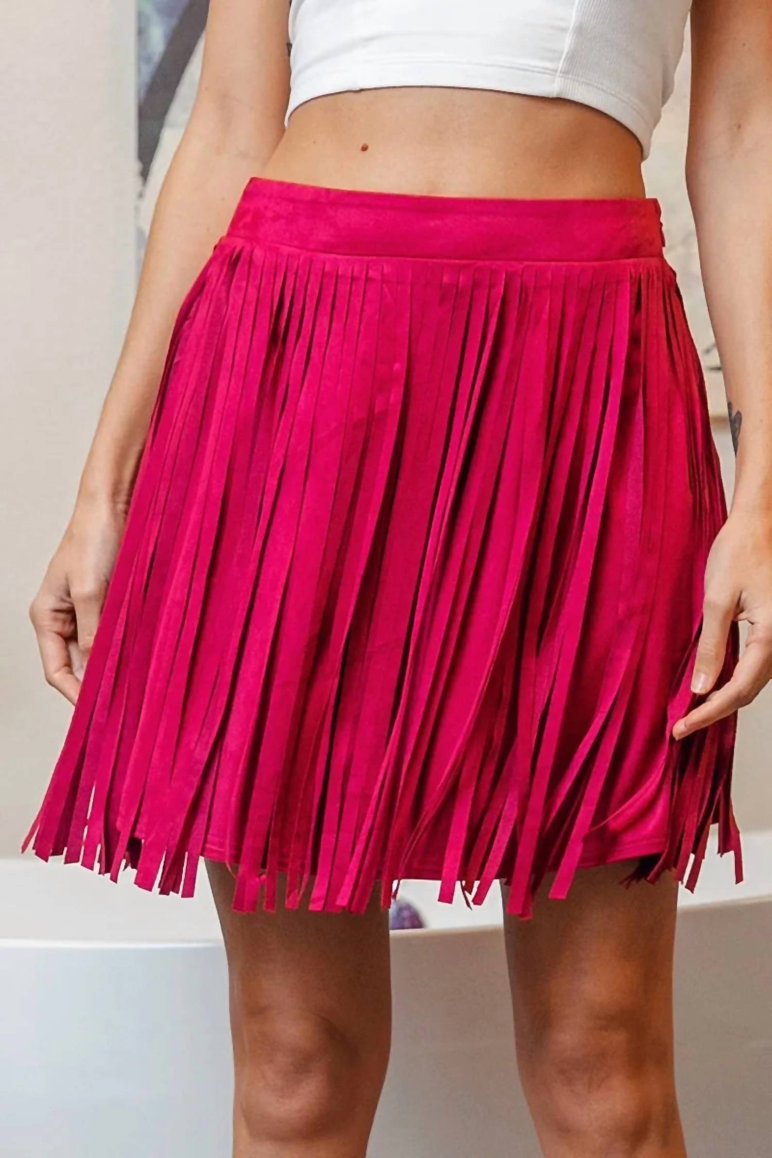 Bibi - Fringe Detailed Suede Skirt