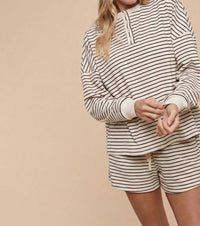 Anniewear - Soft Brushed Pin Stripe Knit Pullover & Shorts