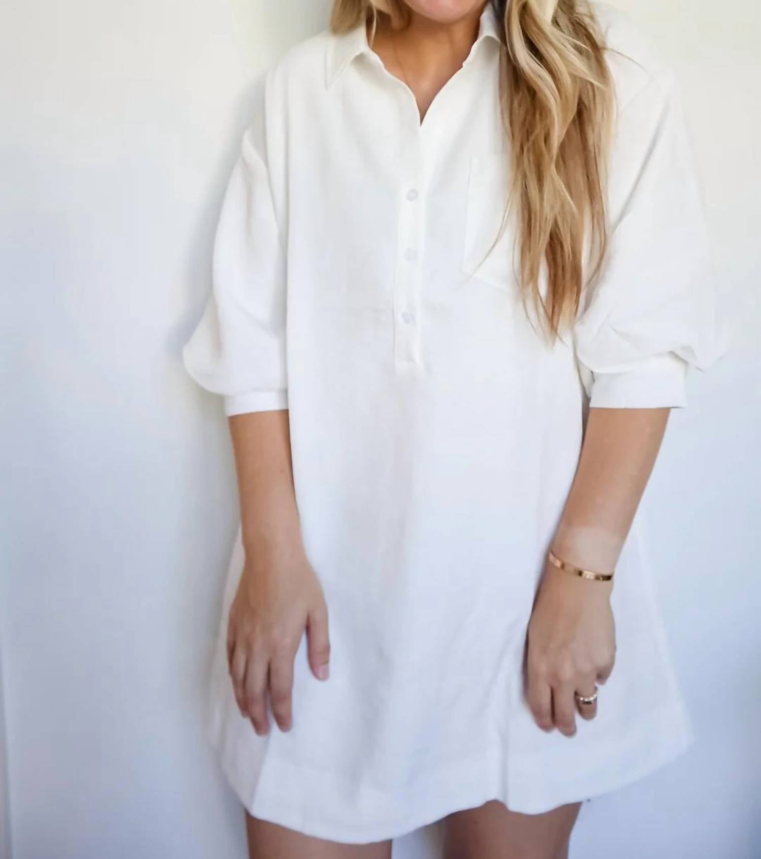 Day + Moon - Essential Puff Sleeve Mini Shirt Dress