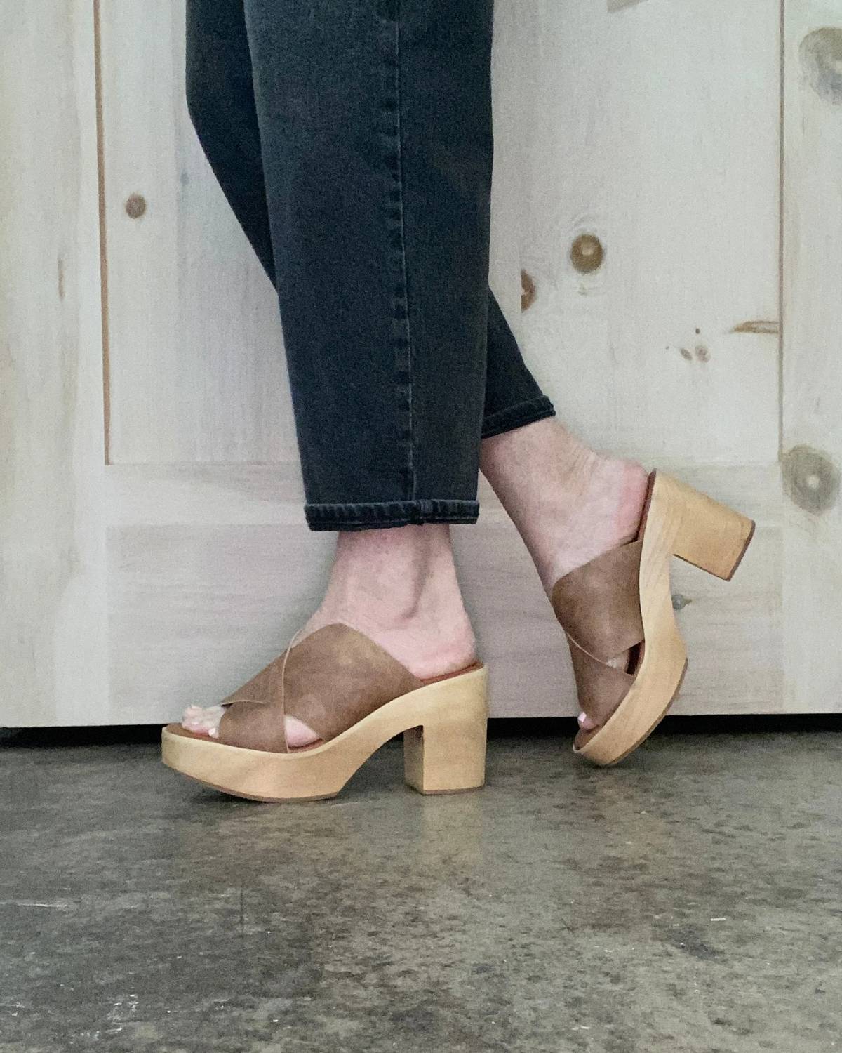 Beast Fashion - Women's Presley Crisscross Wooden Heel Sandal
