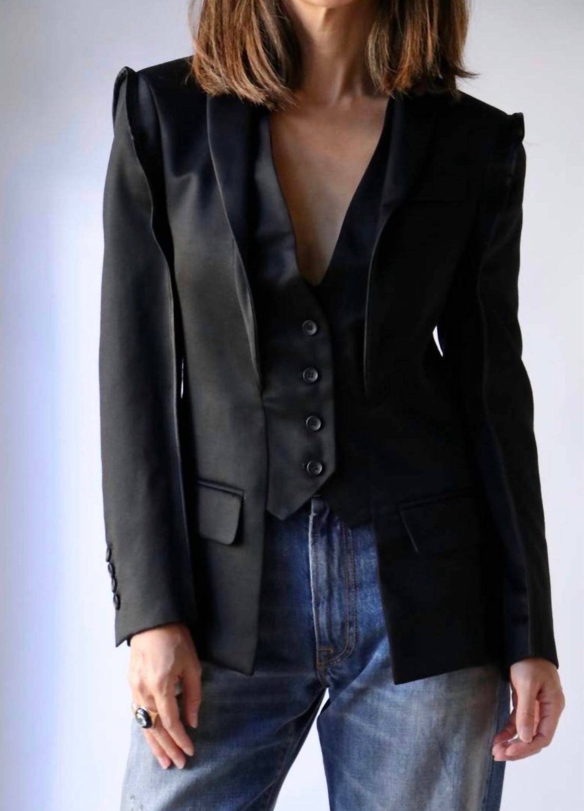 R13 - Linen Flat Sleeve Tuxedo Blazer