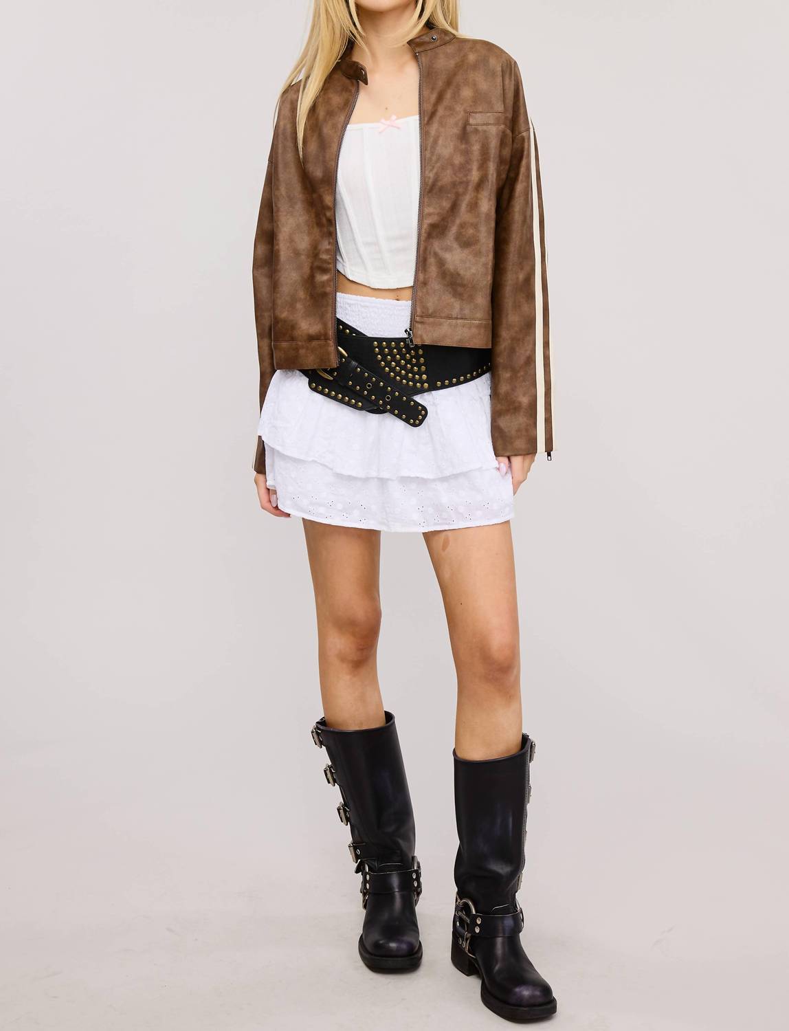 Mimosa Moto Jacket With Stripes in clay - women's jacket - view 5