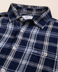 SOUTHERN TIDE Men's Somerset Plaid Double Cloth Sport Shirt in heather dress blue - men's shirt - detail view