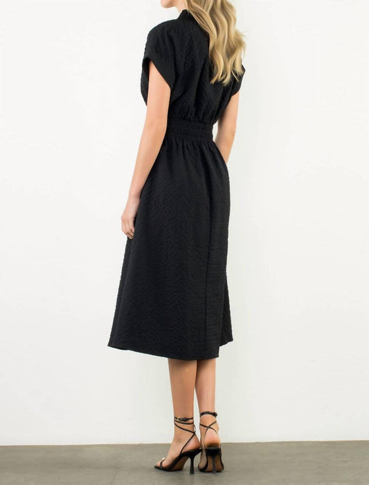 Thml - Textured Split Neck Smocked Waist Dress
