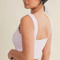 Kimberly C - Gingham Print Crop With Lace Trim Tank Top