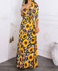 Surelymine - Sunshine & Bloom Faux Wrap Maxi Dress